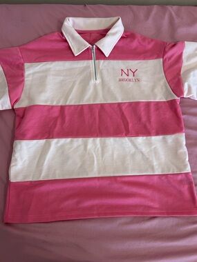 Pink & White Stripe Kids Polo Shirt